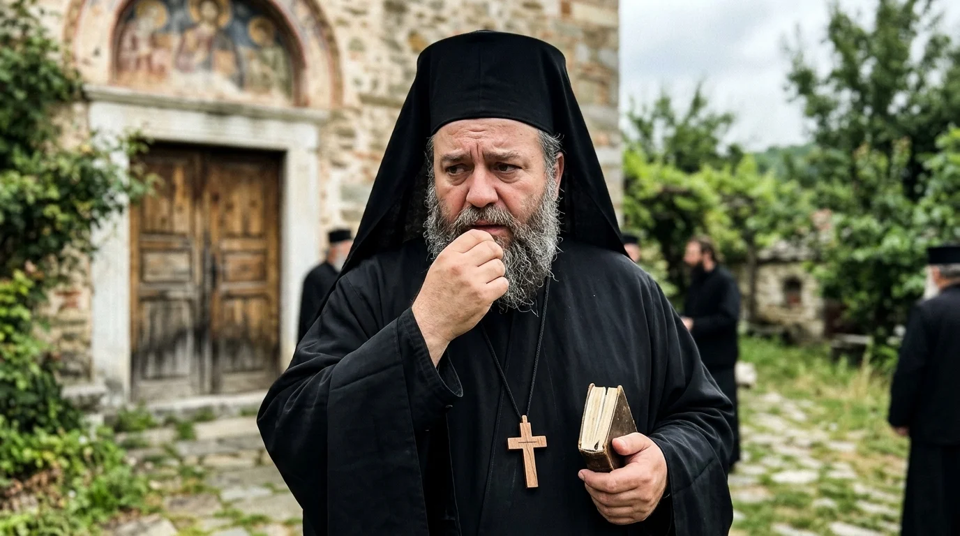 Today's vespers evening prayer Guide | Western Church 1 Eastern Orthodox priest holding a cross discussing Zionism beliefs (AI Generated Image)
