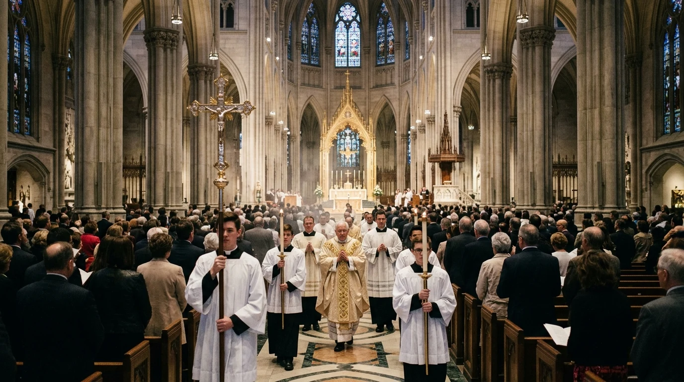 Catholic Mass Process — Step-by-Step Guide | Western Church 1 Solemn Catholic Mass liturgical procession towards high altar (AI Generated Image)